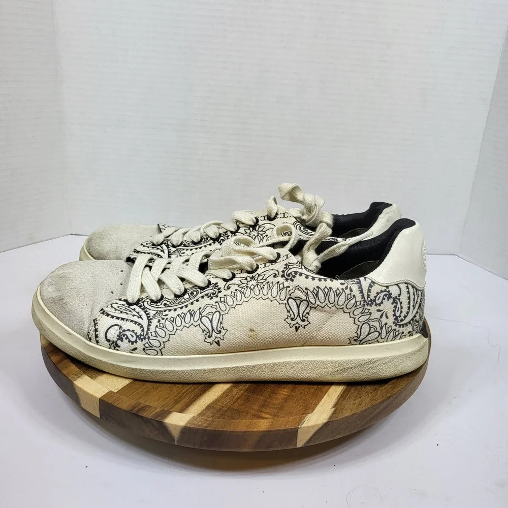 Tory Burch Women's Howell Court Sneaker Paisley Bandana Ivory Cream Size 8.5 M